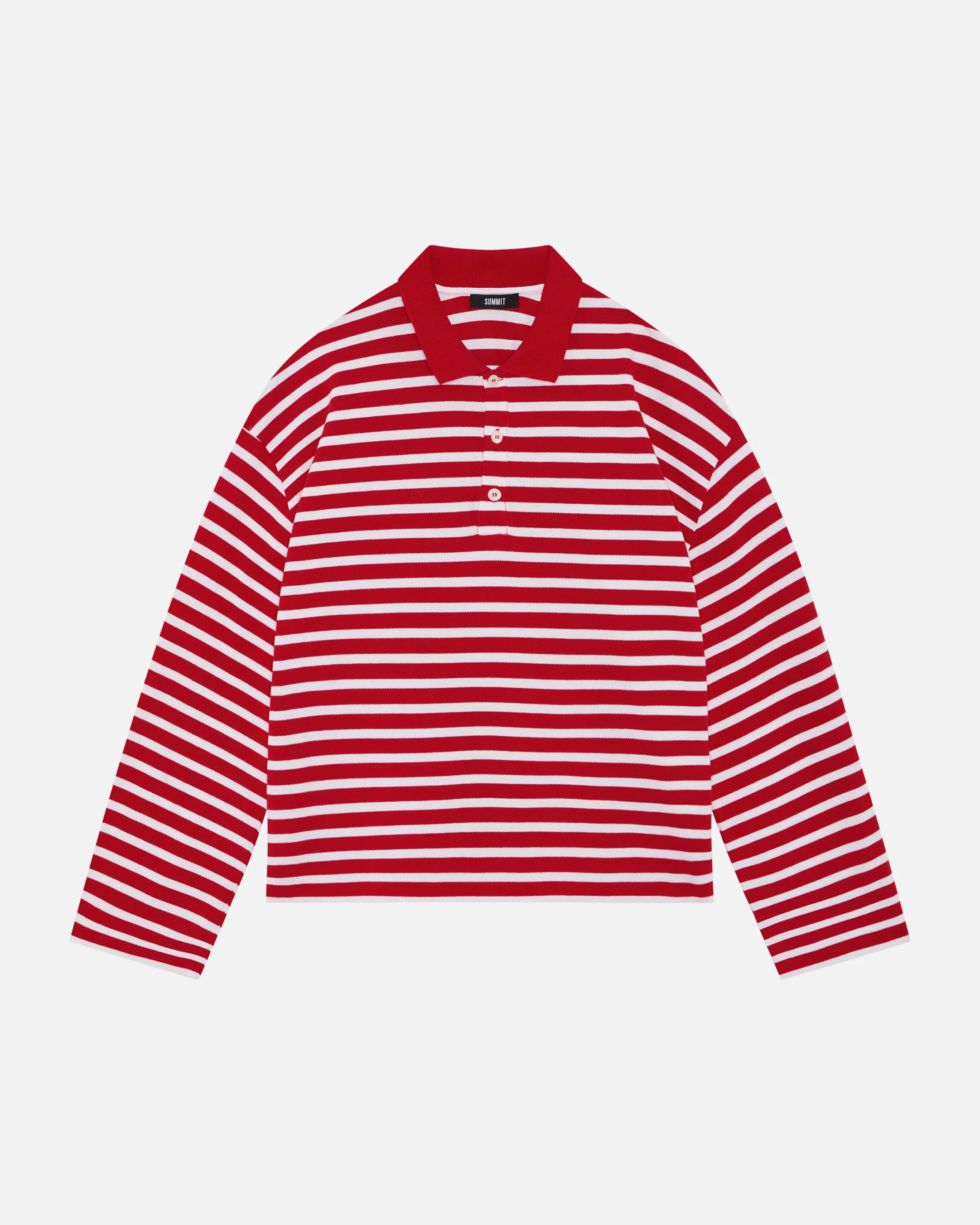 PIQUE LONG SLEEVE POLO - RED STRIPE