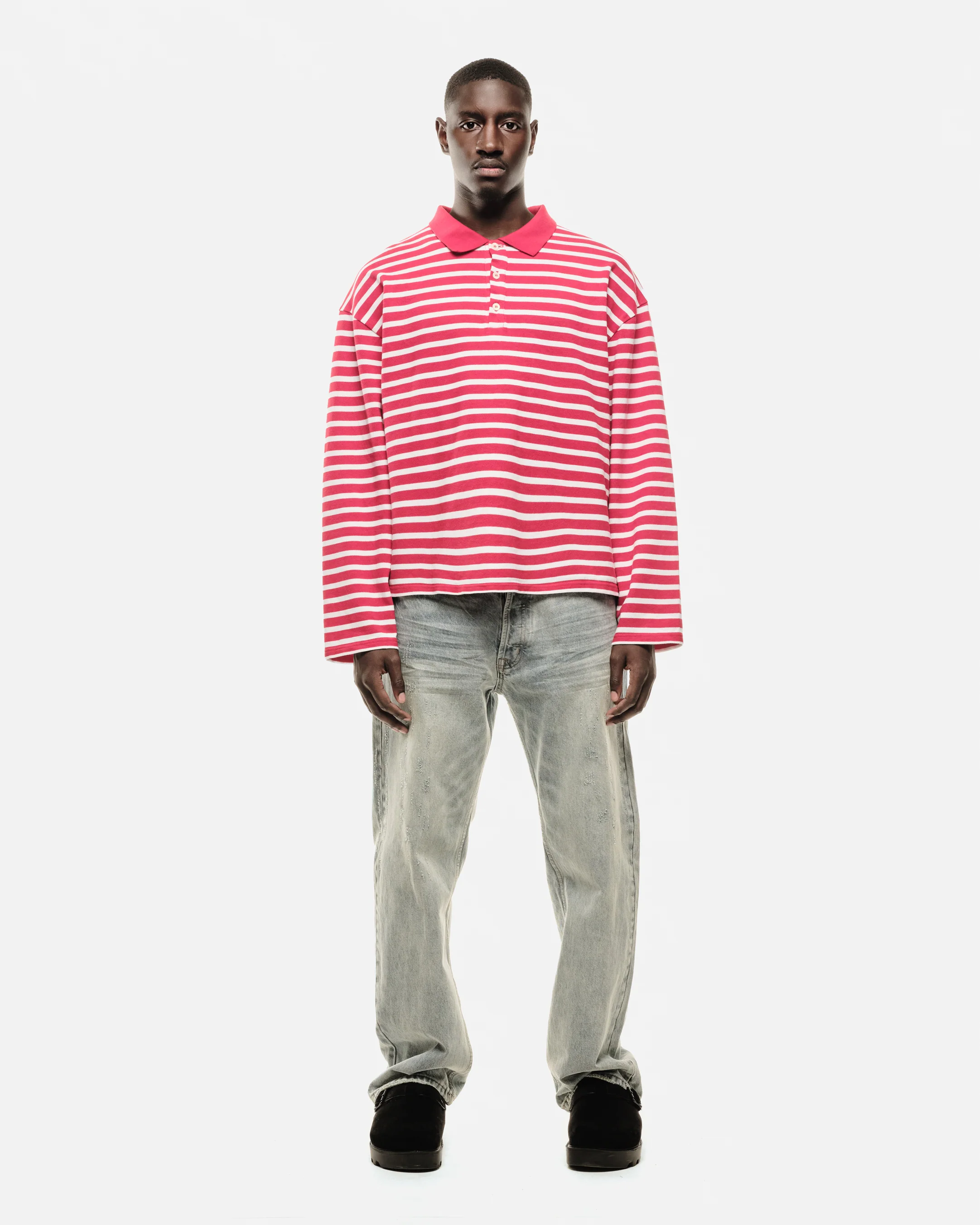 PIQUE LONG SLEEVE POLO - RED STRIPE - Image 3