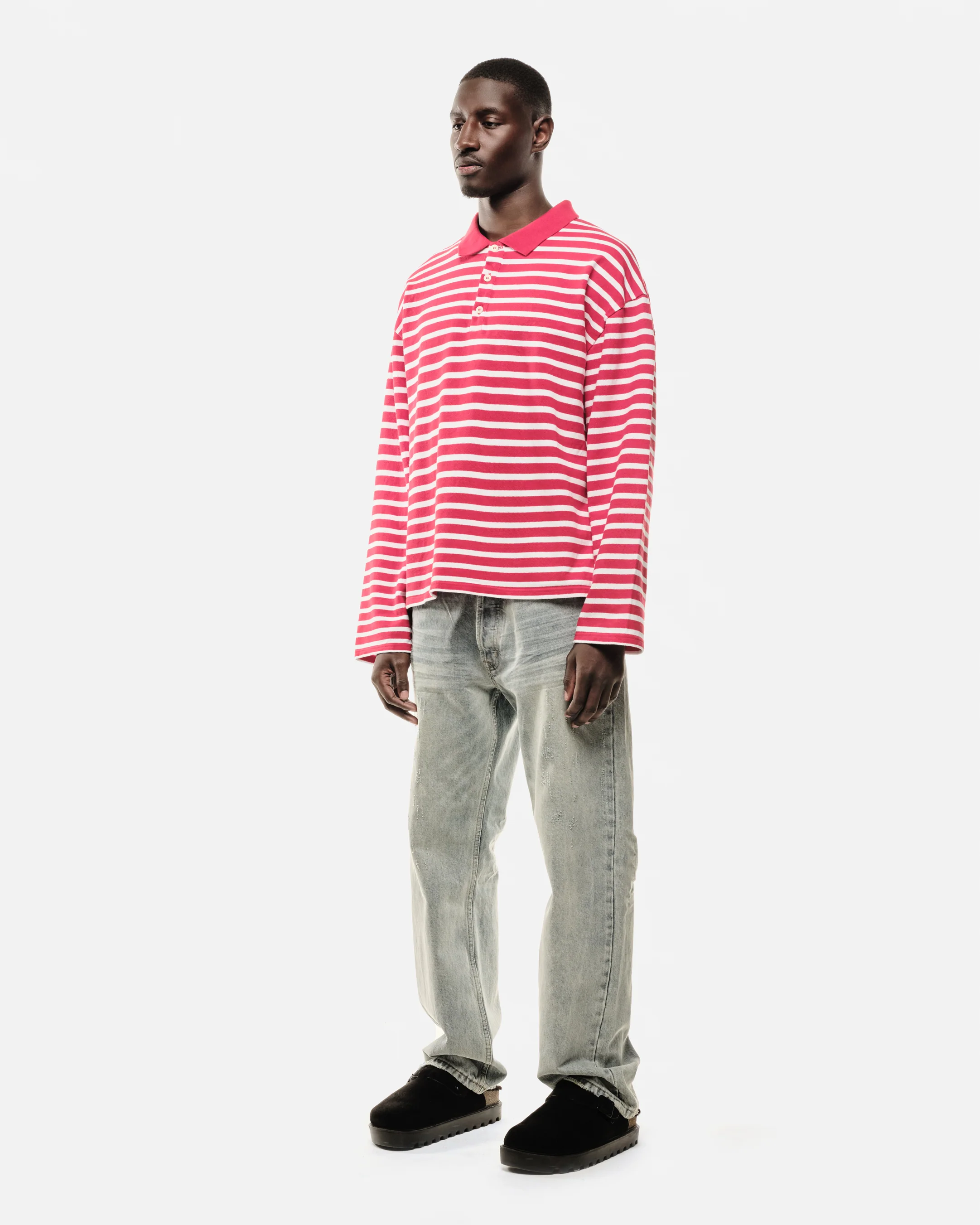 PIQUE LONG SLEEVE POLO - RED STRIPE - Image 4