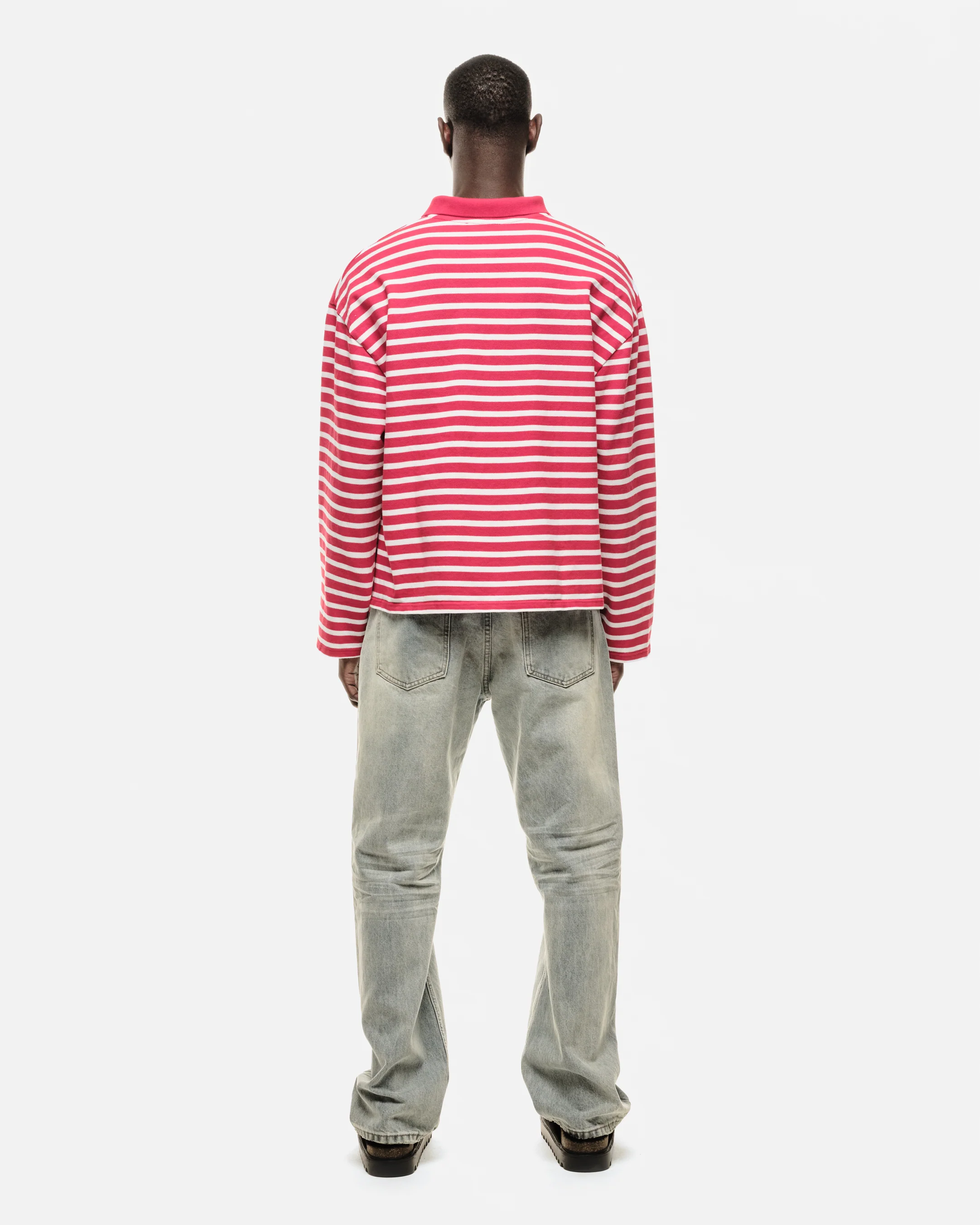 PIQUE LONG SLEEVE POLO - RED STRIPE - Image 5