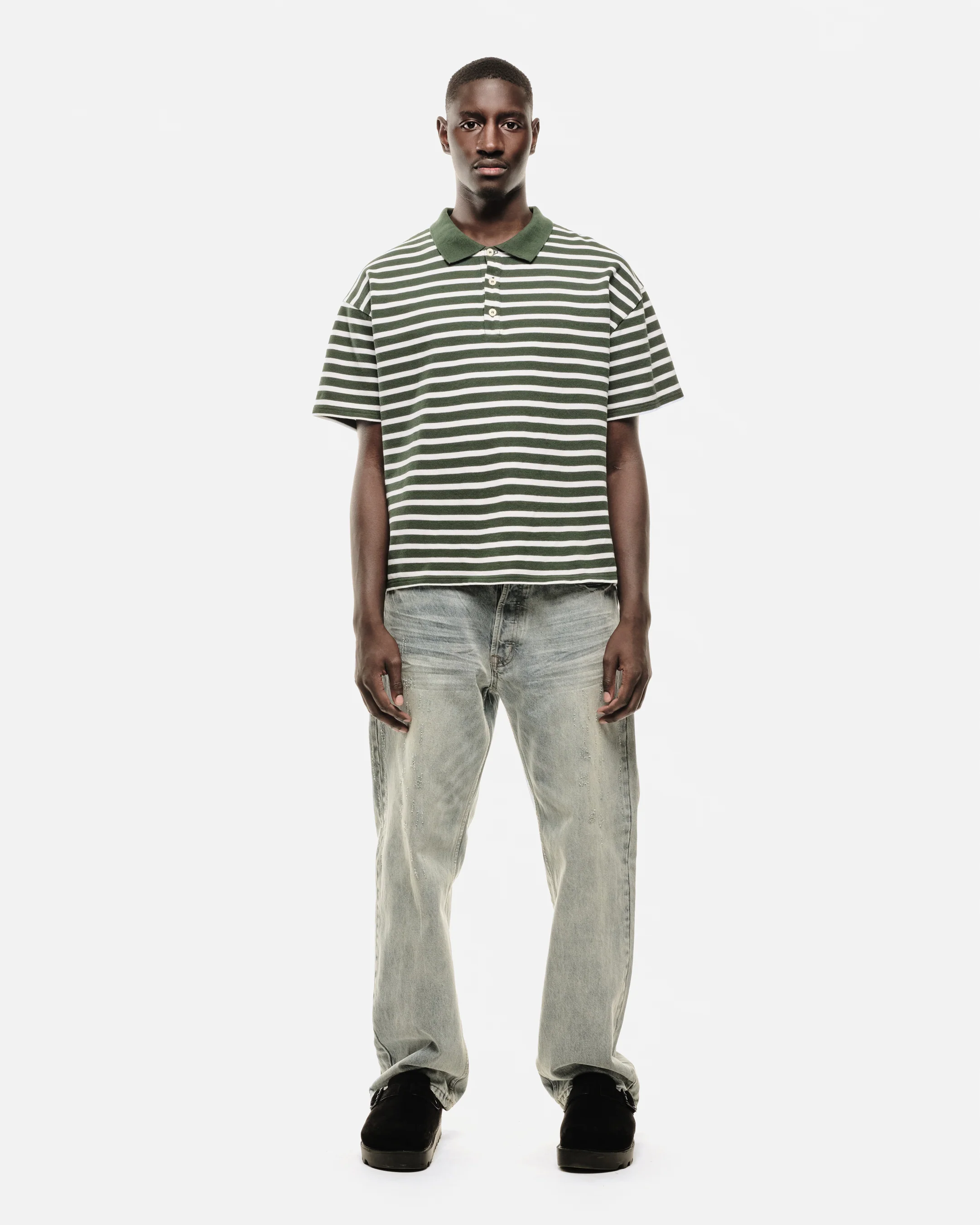 PIQUE SHORT SLEEVE POLO - FOREST STRIPE - Image 3