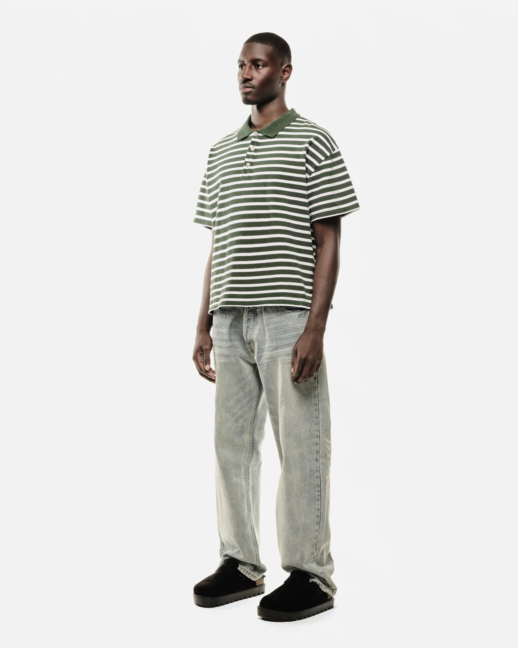PIQUE SHORT SLEEVE POLO - FOREST STRIPE - Image 4