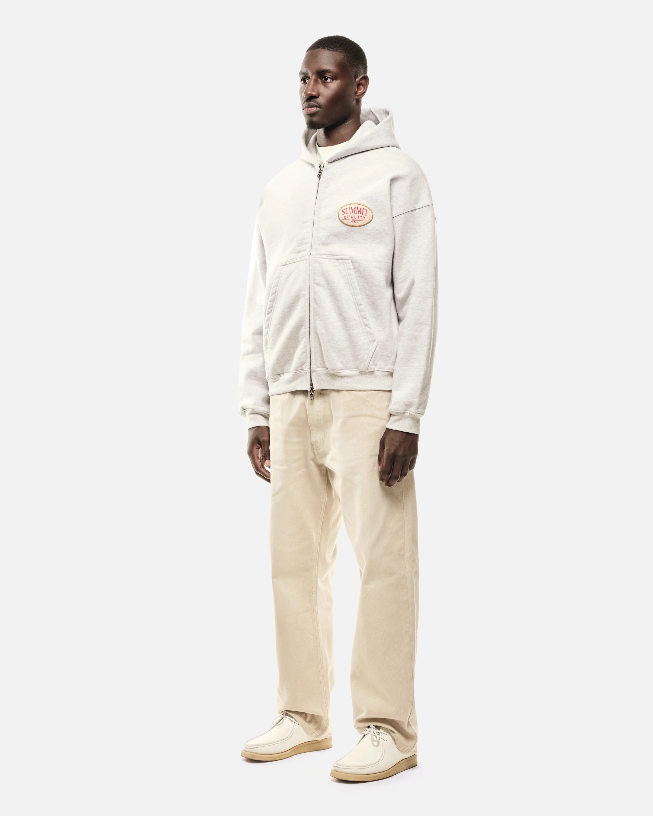 QUALITY GOODS ZIP HOODIE - MARL GREY - Image 3