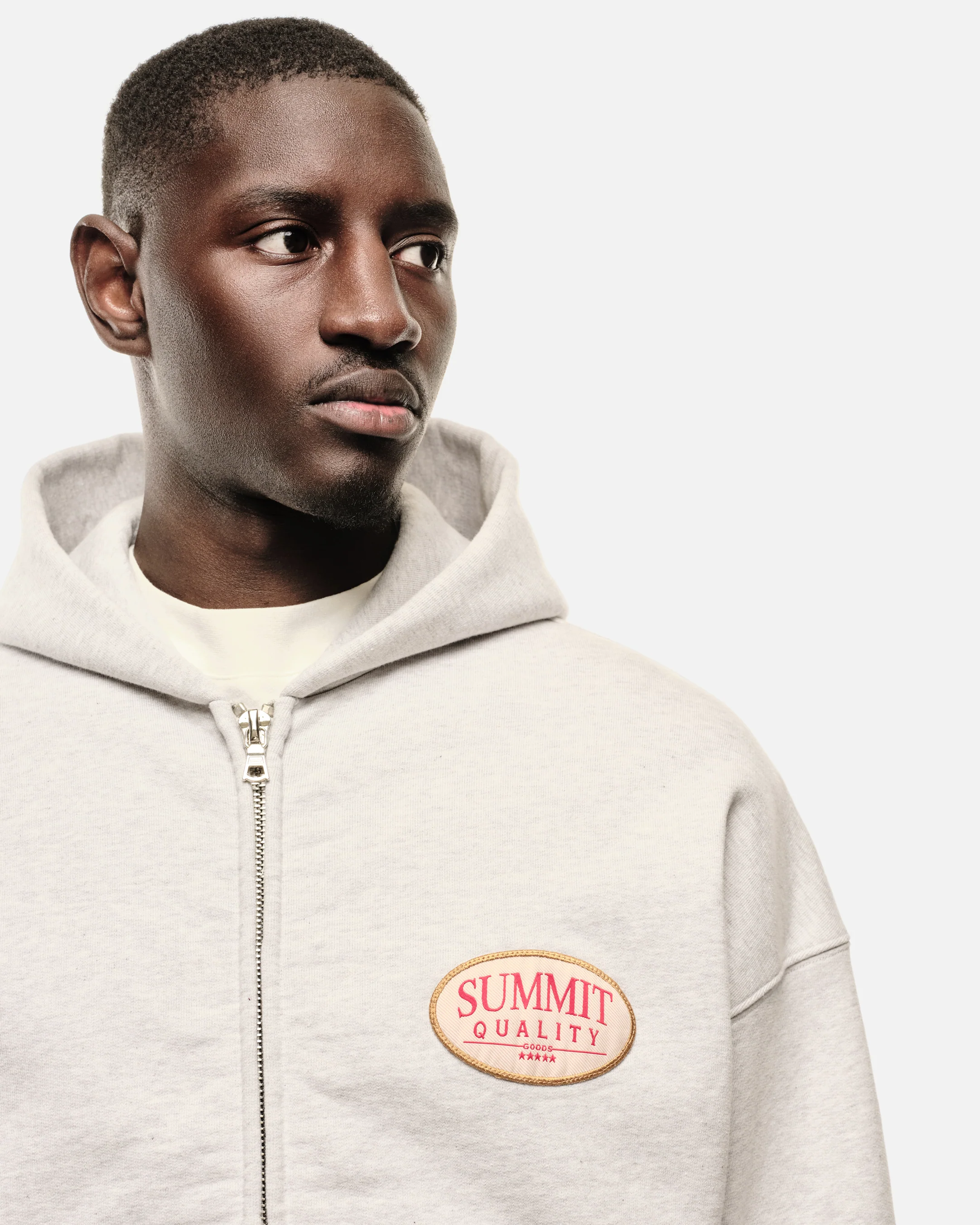 QUALITY GOODS ZIP HOODIE - MARL GREY - Image 6