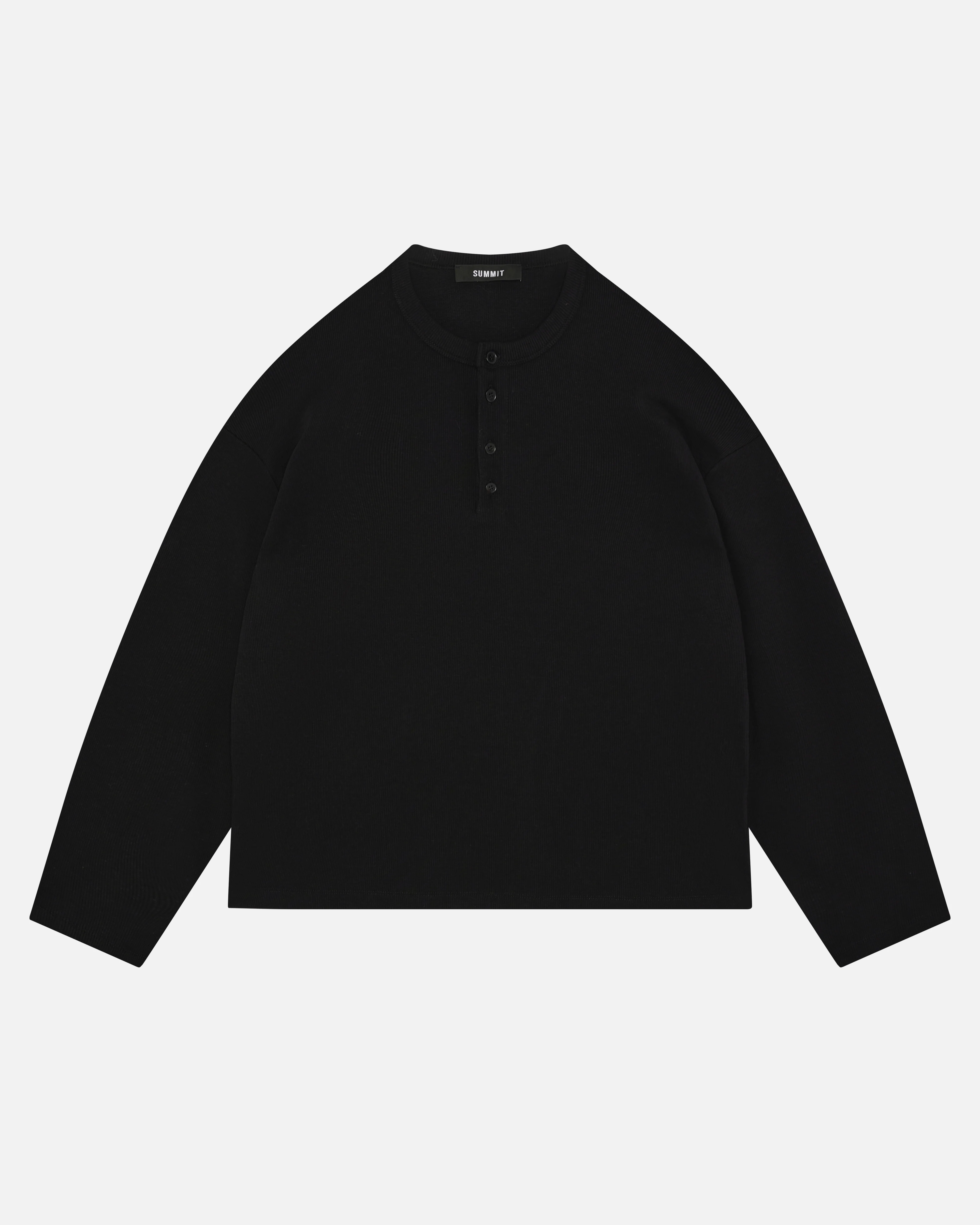 RIBBED HENLEY - BLACK