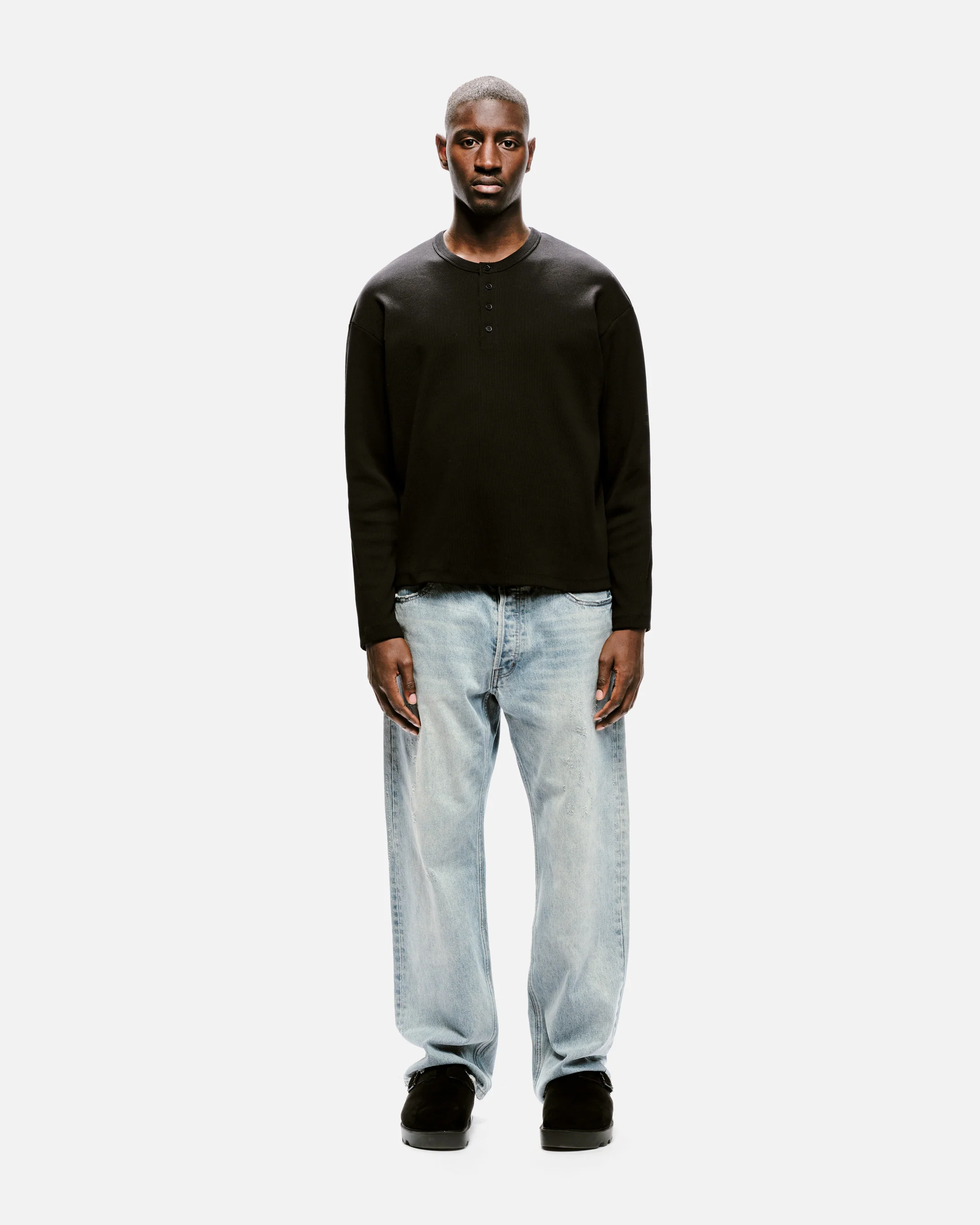 RIBBED HENLEY - BLACK - Image 3