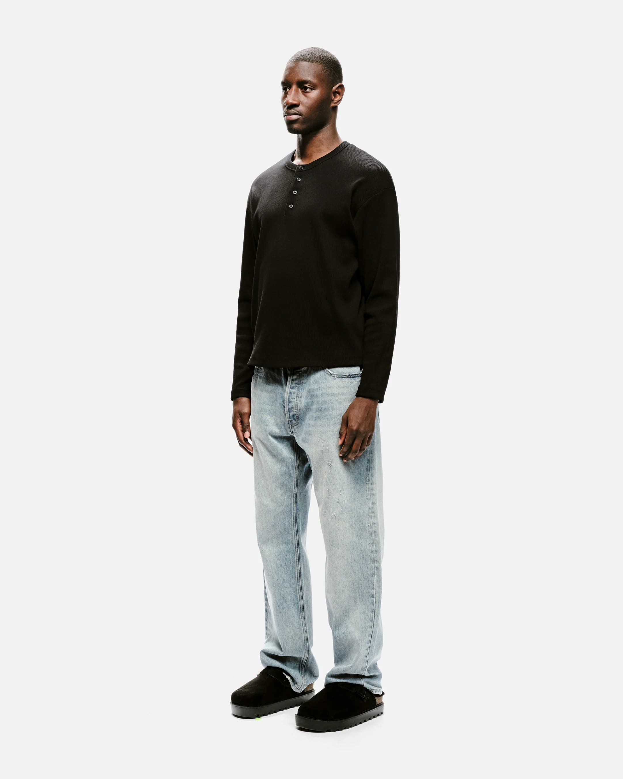 RIBBED HENLEY - BLACK - Image 4