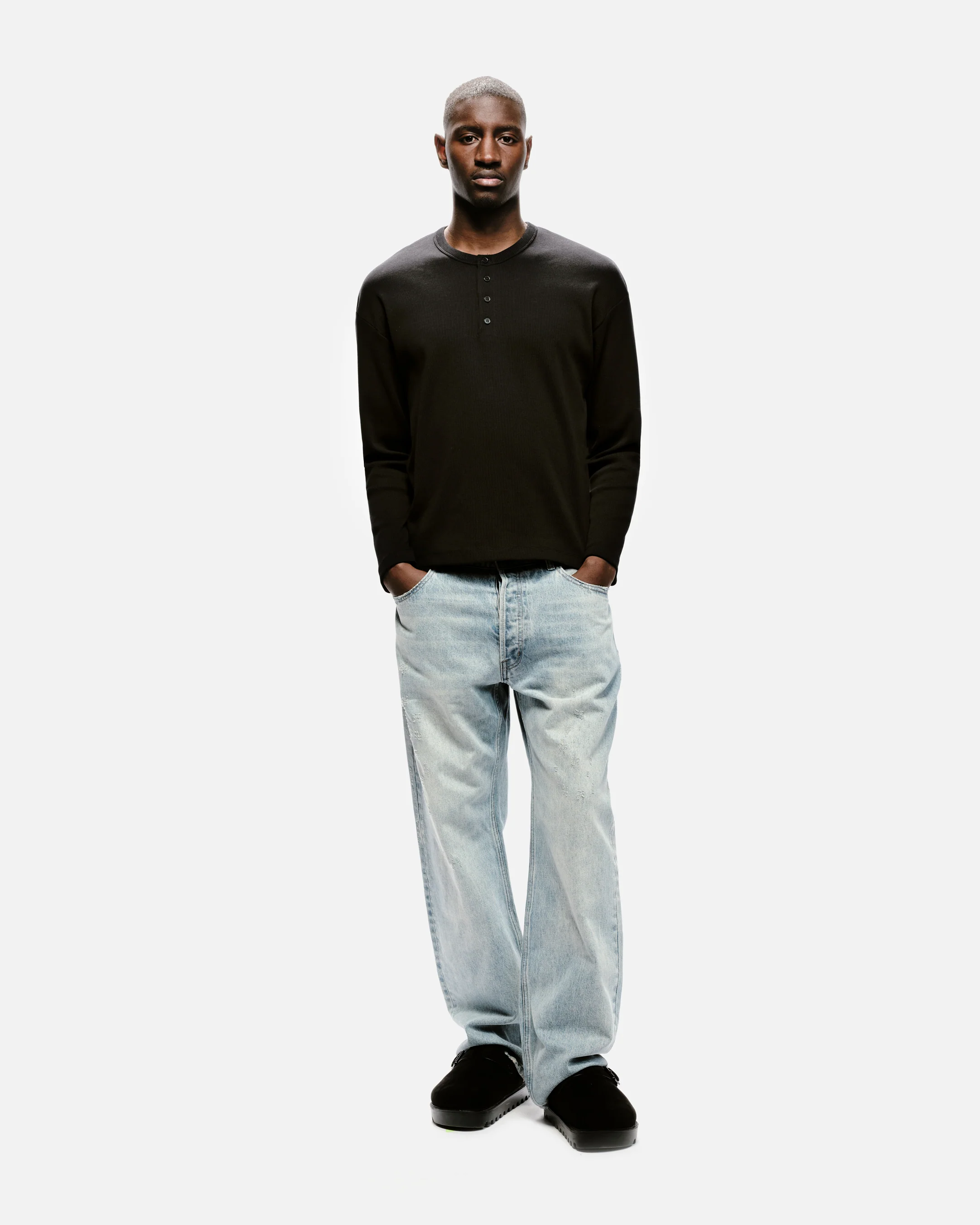 RIBBED HENLEY - BLACK - Image 7