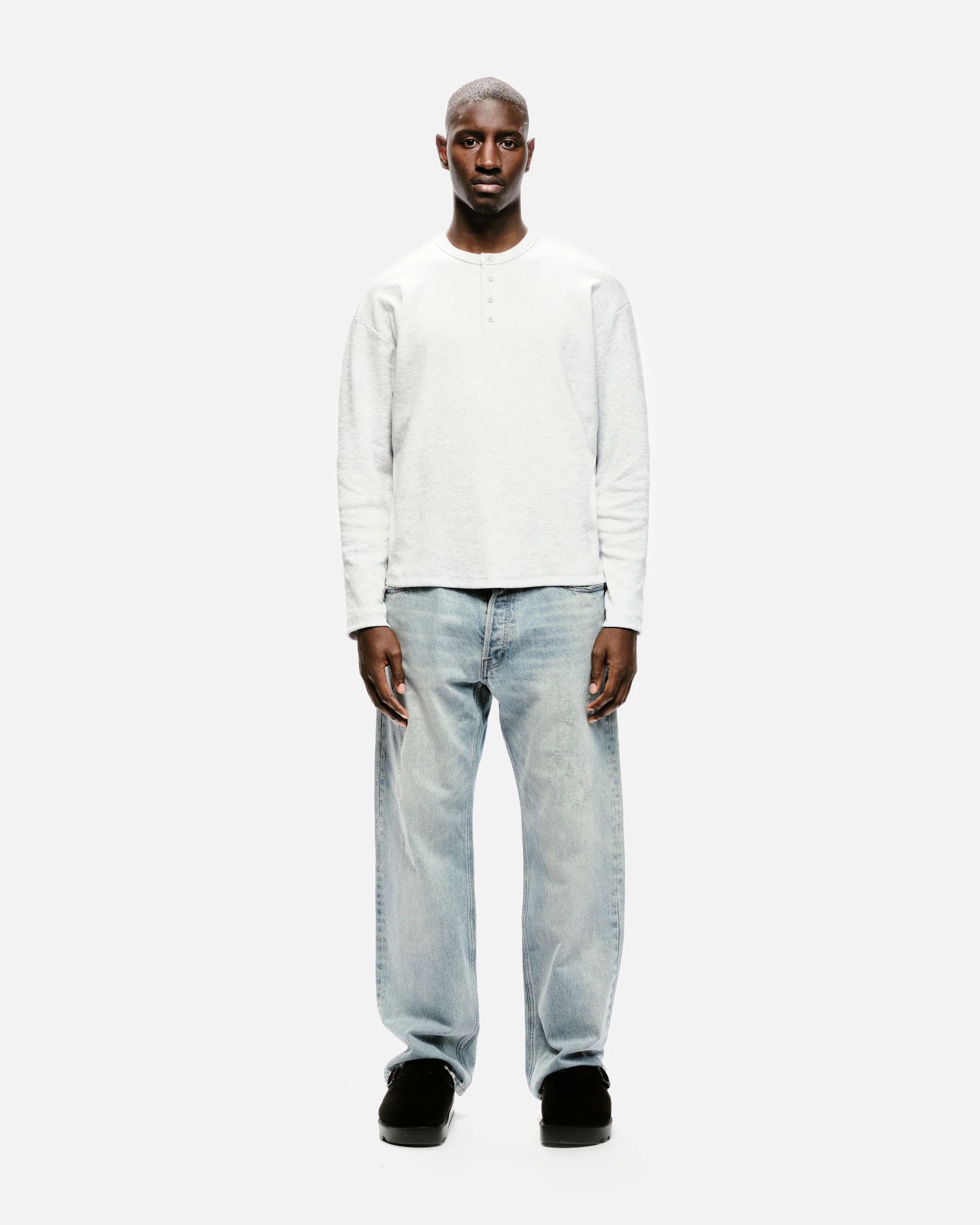 RIBBED HENLEY - MARL GREY - Image 3