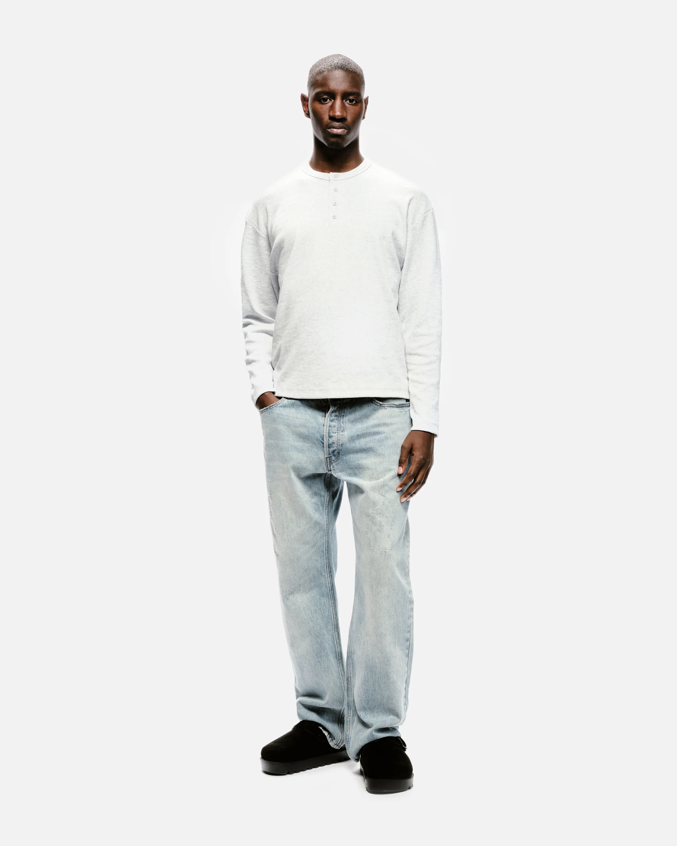 RIBBED HENLEY - MARL GREY - Image 7