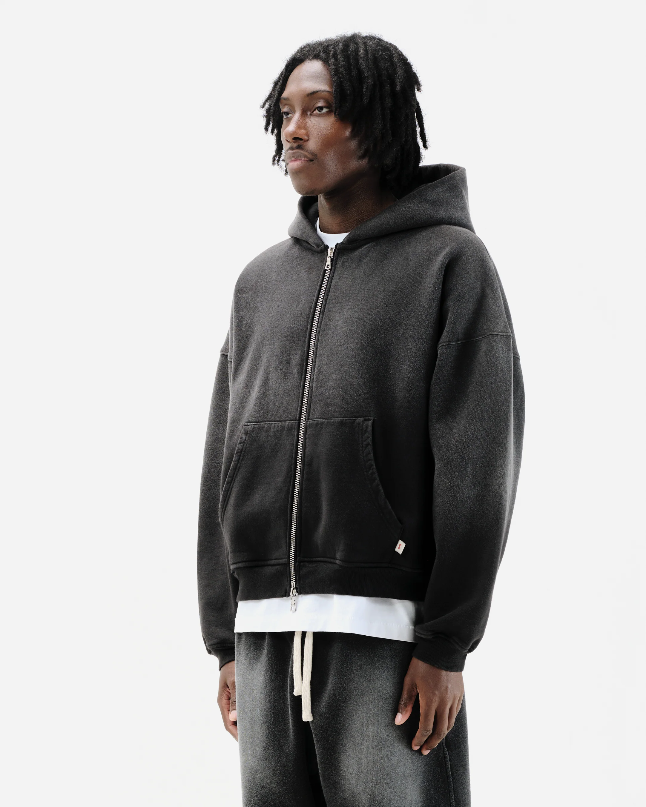 SUN FADE ZIP HOODIE - BLACK - Image 4