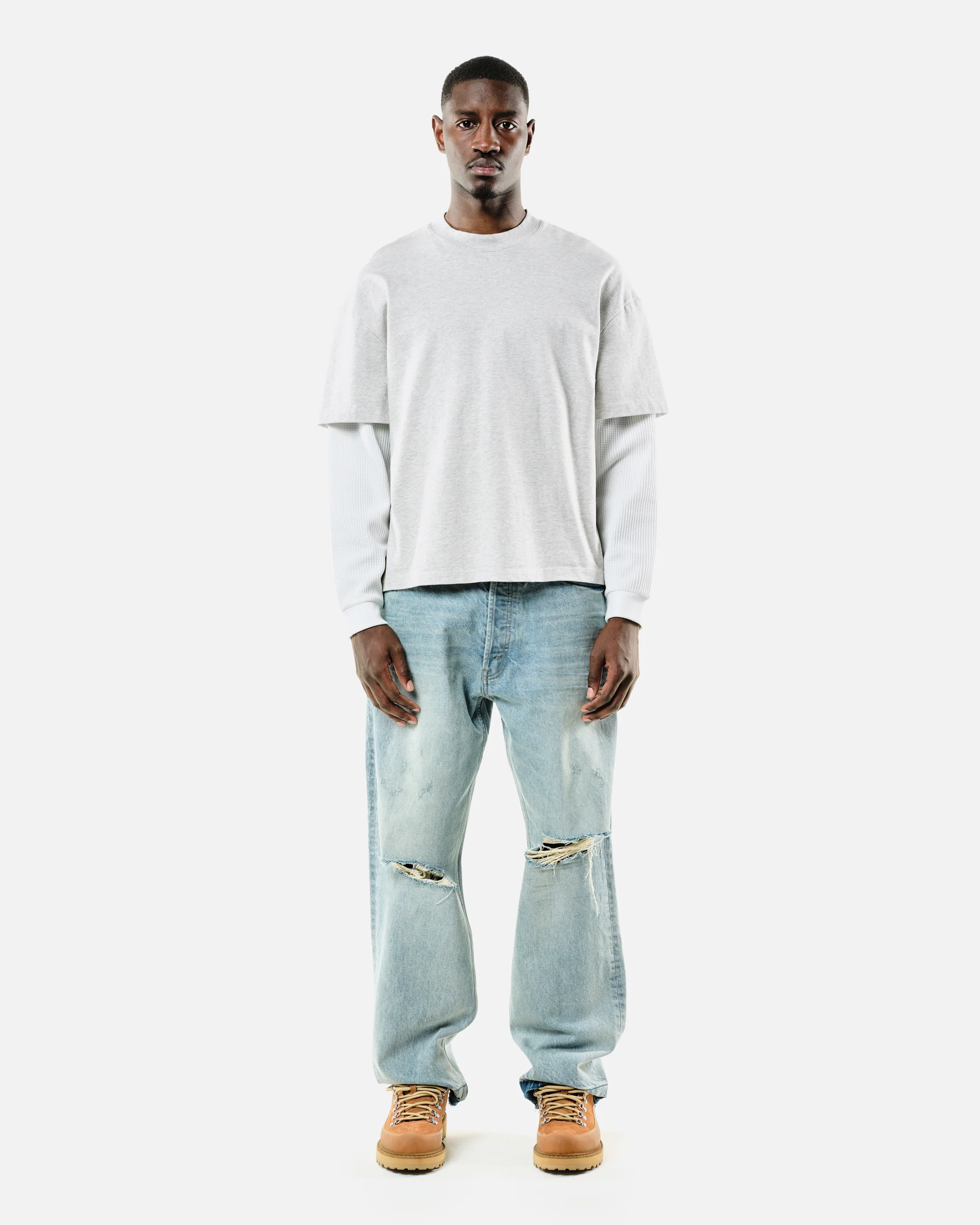 THERMAL LAYERED LONG SLEEVE T-SHIRT - MARL GREY - Image 3