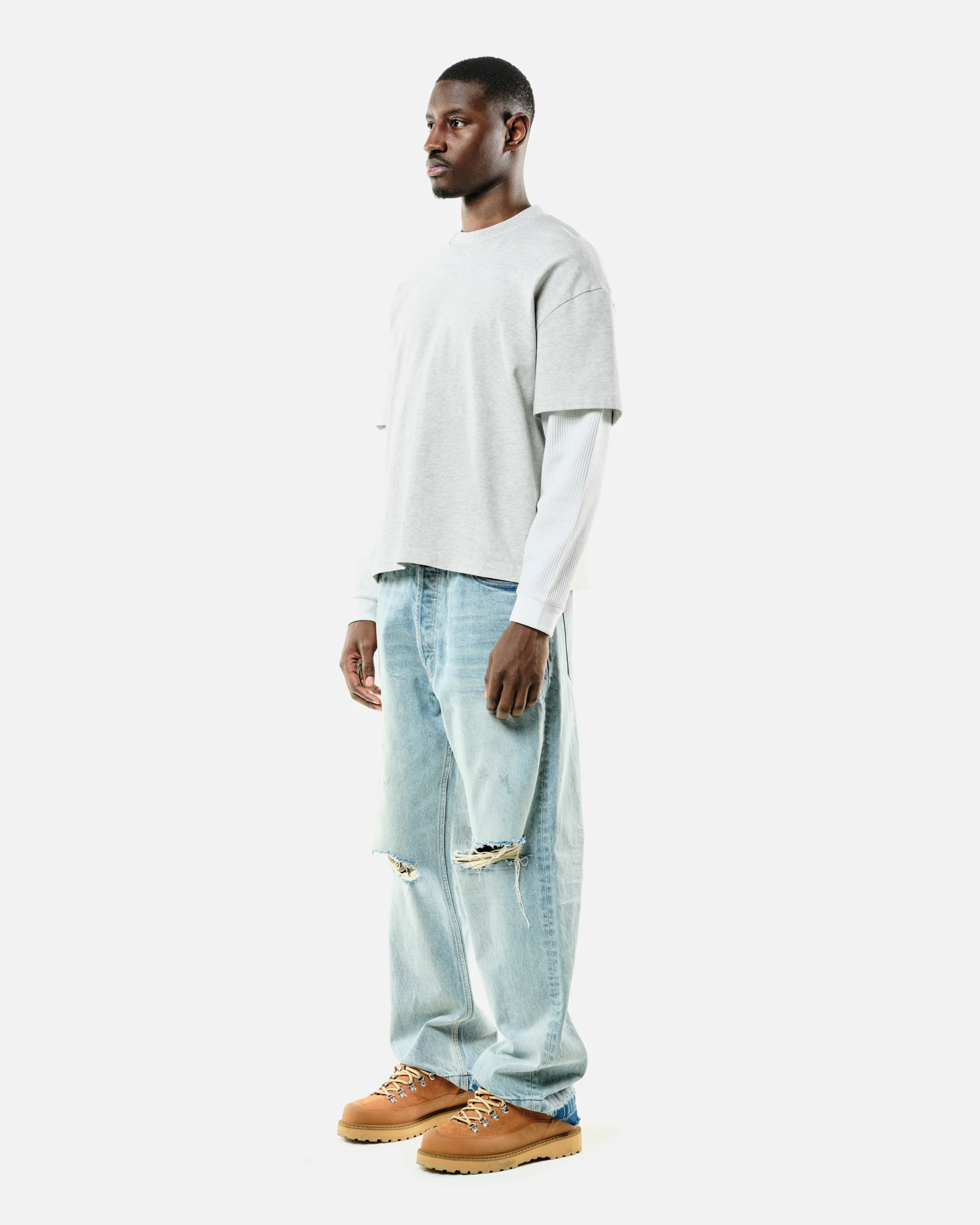 THERMAL LAYERED LONG SLEEVE T-SHIRT - MARL GREY - Image 4