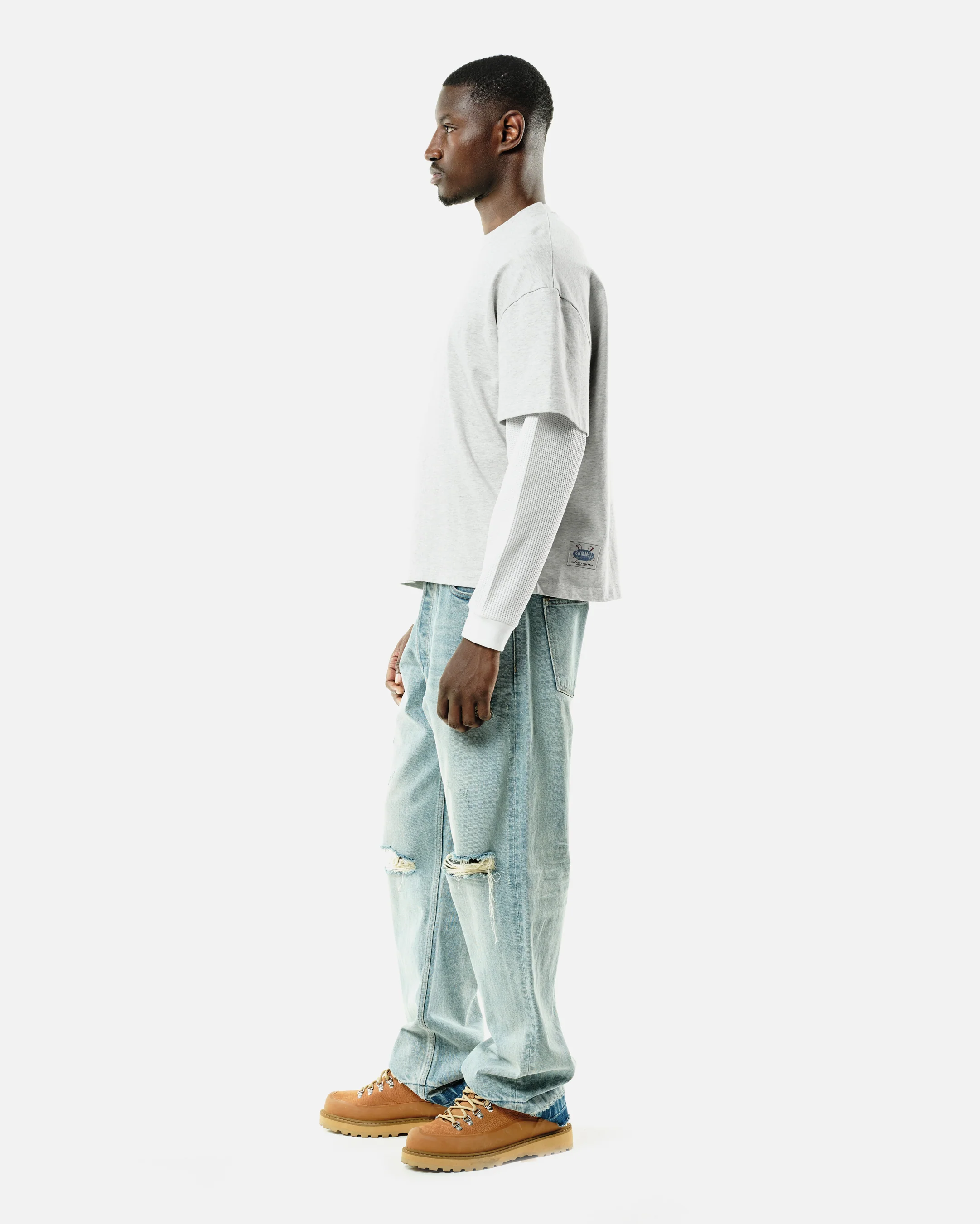 THERMAL LAYERED LONG SLEEVE T-SHIRT - MARL GREY - Image 6