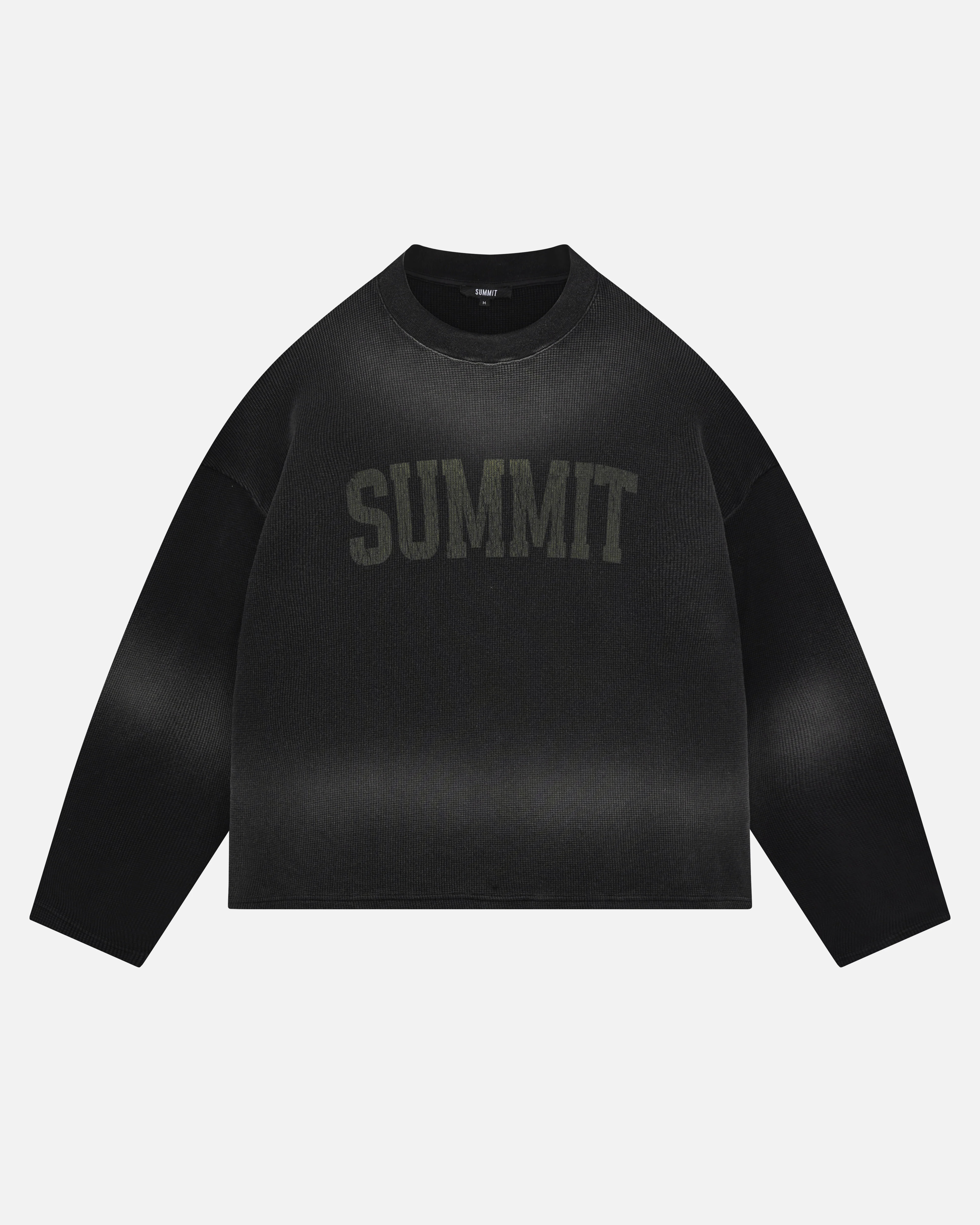 ARC PRINT WAFFLE LONG SLEEVE T-SHIRT - SUN FADE BLACK