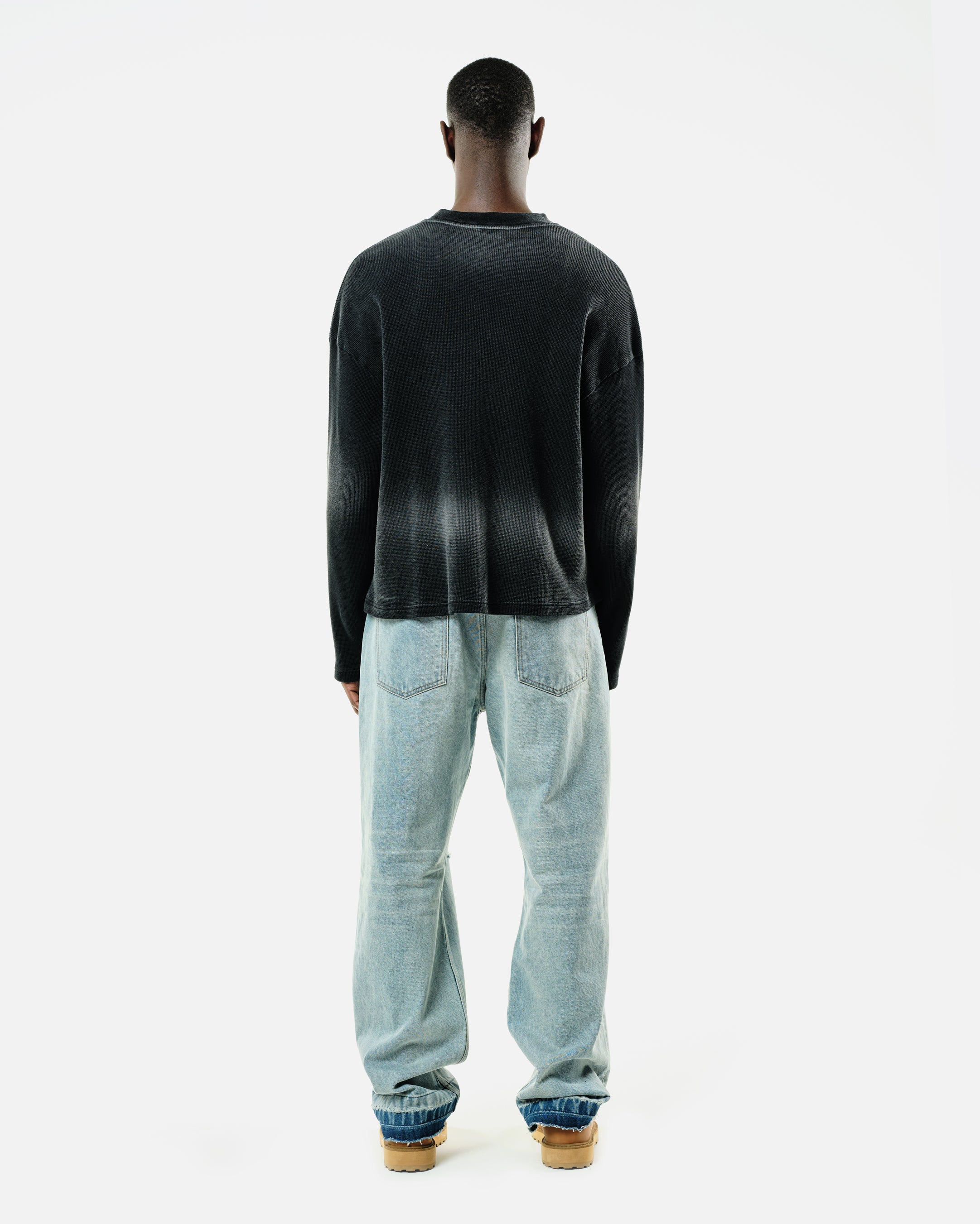 ARC PRINT WAFFLE LONG SLEEVE T-SHIRT - SUN FADE BLACK - Image 5