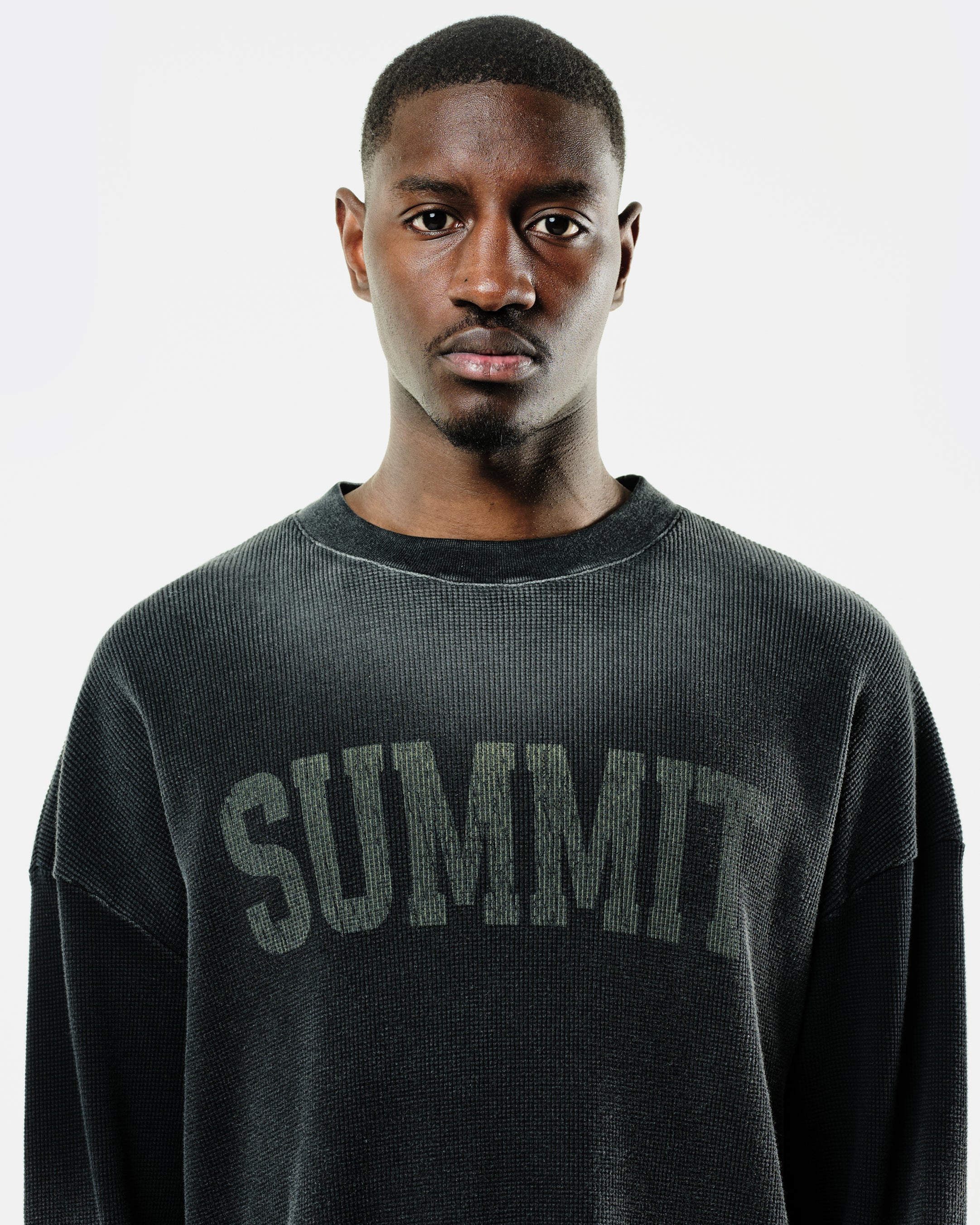 ARC PRINT WAFFLE LONG SLEEVE T-SHIRT - SUN FADE BLACK - Image 7