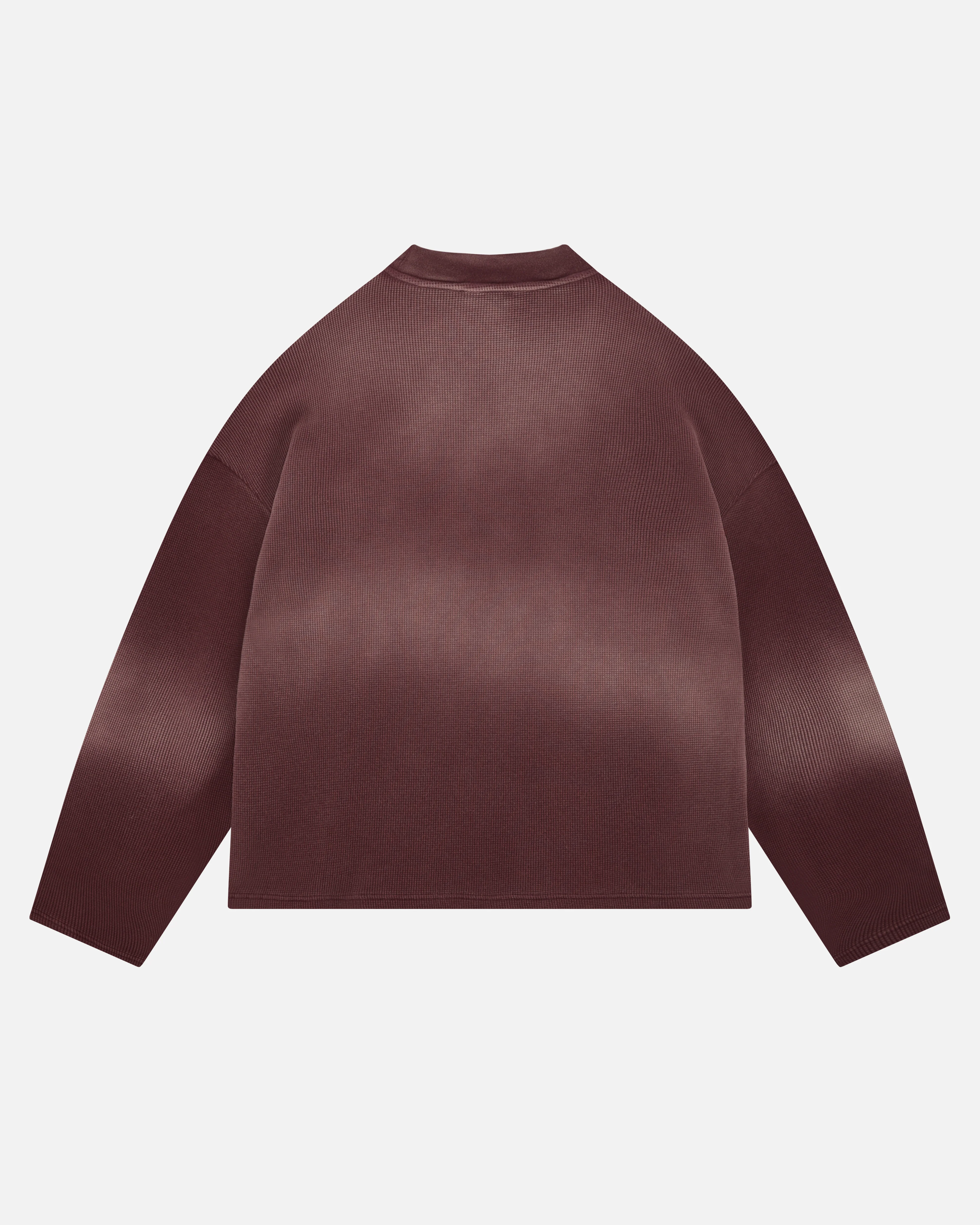 ARC PRINT WAFFLE LONG SLEEVE T-SHIRT - SUN FADE BURGUNDY - Image 2